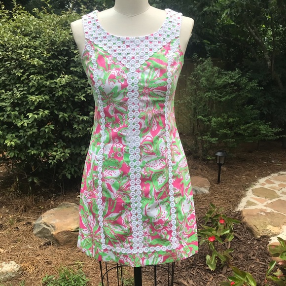 LILY PULITZER pink & green sheath dress sz 6 - Picture 2 of 13